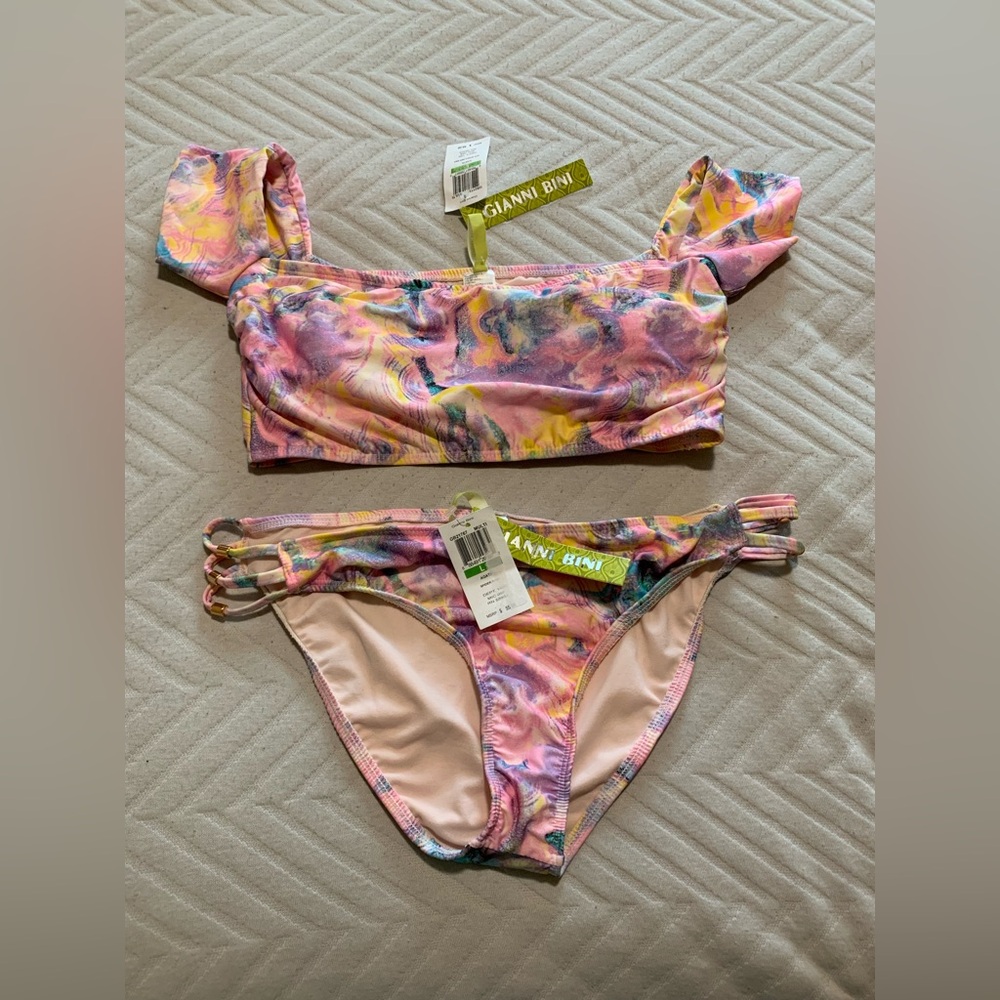 Gianni Bini Multicolor‎ 2 Piece Swirl Bikini Set Size Large Swim Beach Vacation